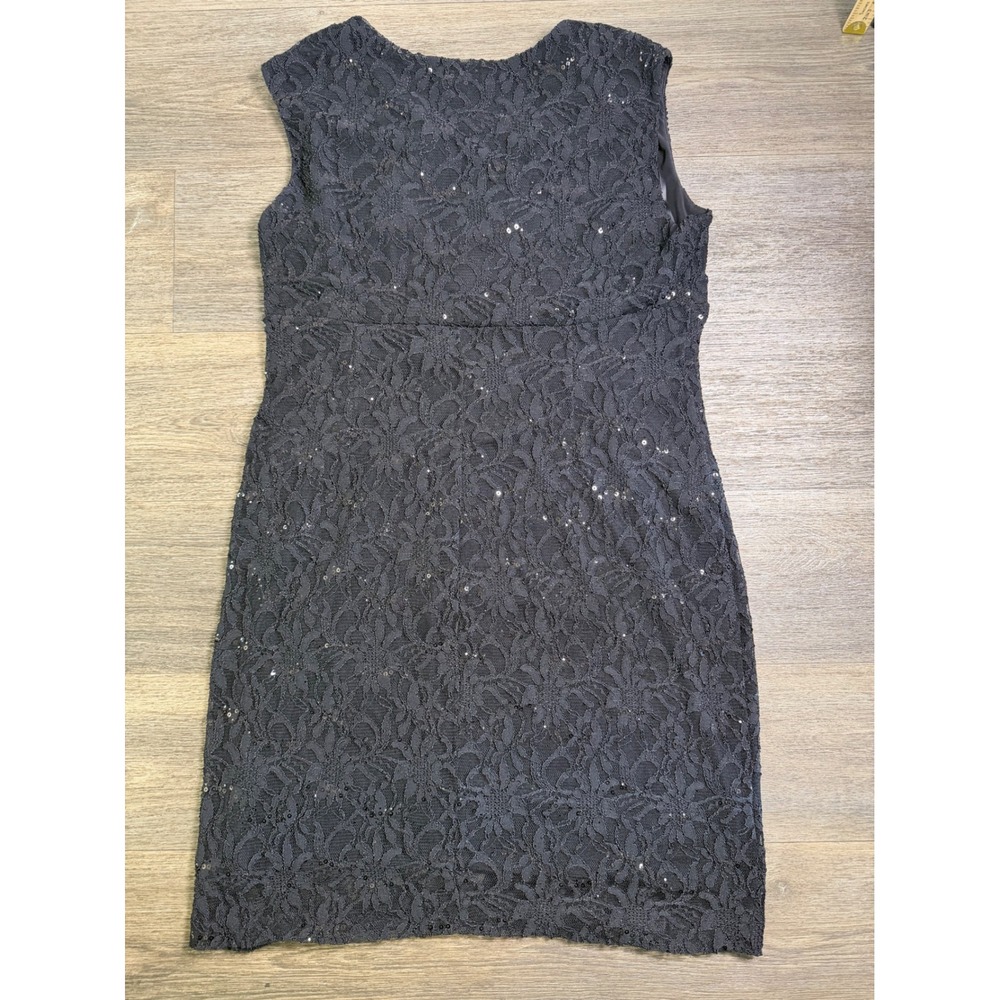 Lauren Ralph Lauren Black Sequin Lace Ruched V-Neck Cocktail Dress 18W - Picture 8 of 9